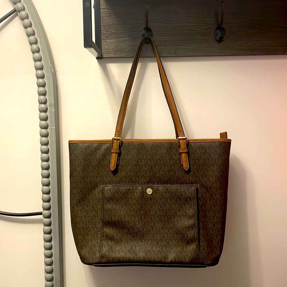 EUC Brown Michael Kors Jet Set Signature Logo Tote Bag